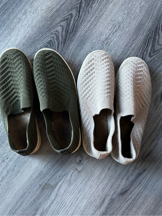 Williams Sonoma Shoes - Williams Sonoma Knit Slip-On Flats in Olive and Light Gray